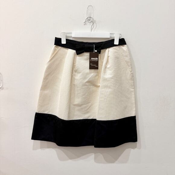 Max Mara Bow Colorblock High Rise Knee Length A-Line Skirt Cream/Black Womens 40 - Picture 1 of 3
